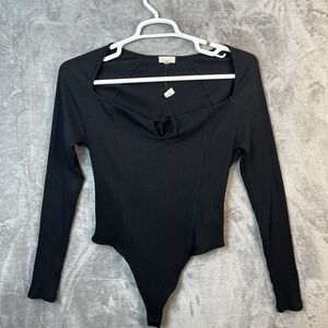 Aerie Womens Bodysuit Size XL Long Sleeve Ribbed Stretch Milkmaid Top Keyhole